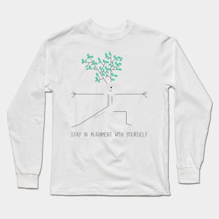Stay in alignment inspirational quote with cartoon tree doing yoga Long Sleeve T-Shirt